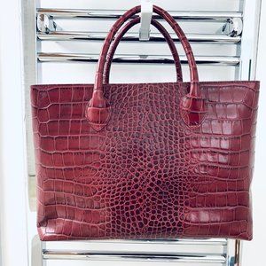 Furla Large Wine Purse - Beautiful Crocodile Print Leather